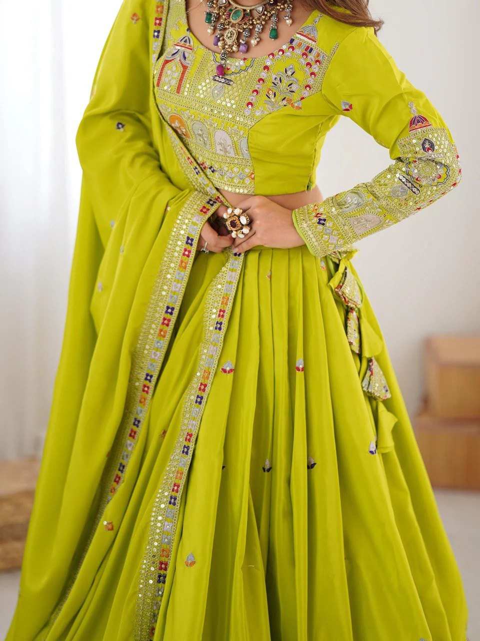 Parrot Green Color Designer Party Wear Lehenga Choli
