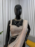 Cream Color Georgette Ready To Wear Lehenga Saree