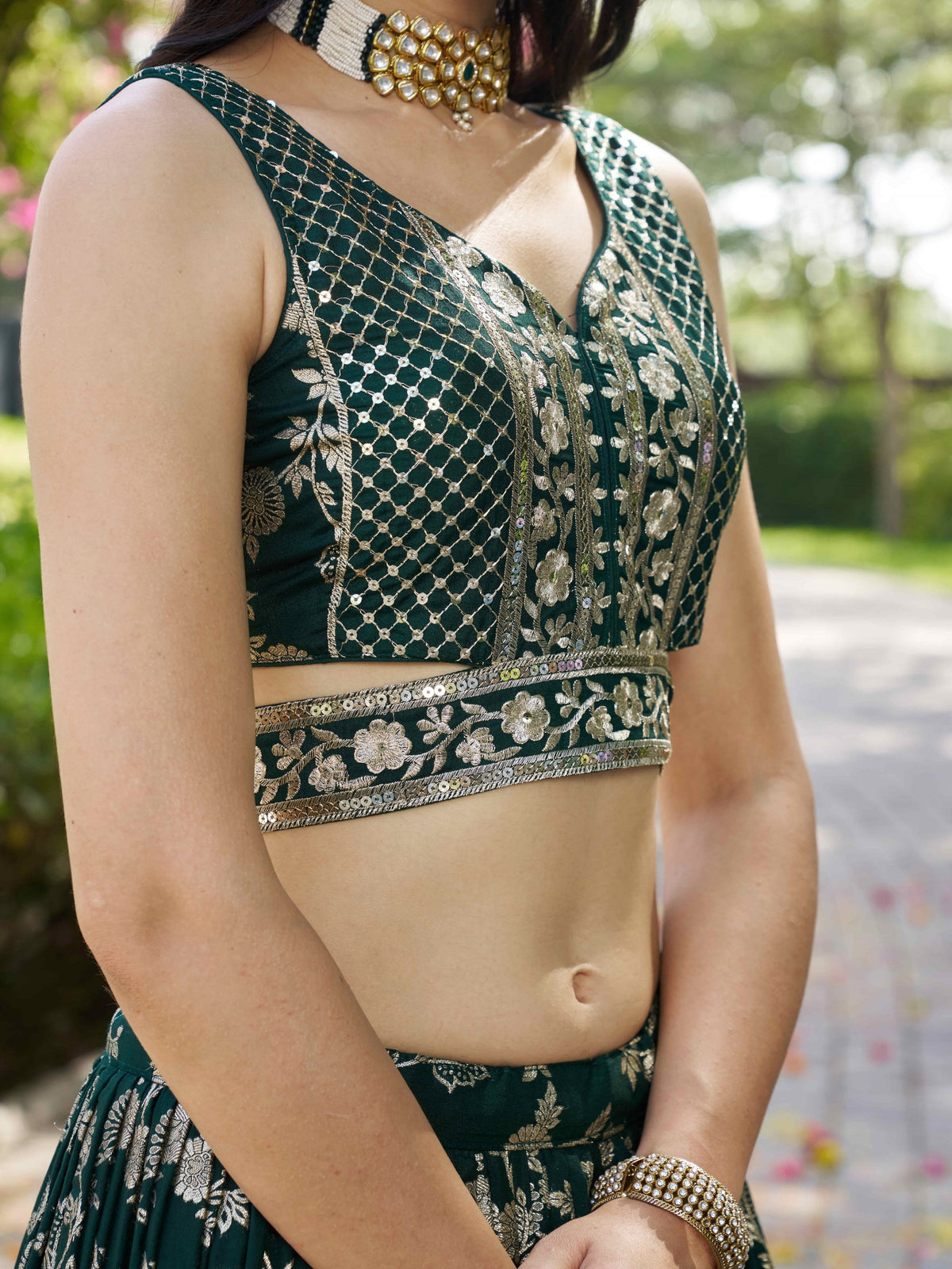 beautifully crafted green dola silk jacquard Lehenga Choli