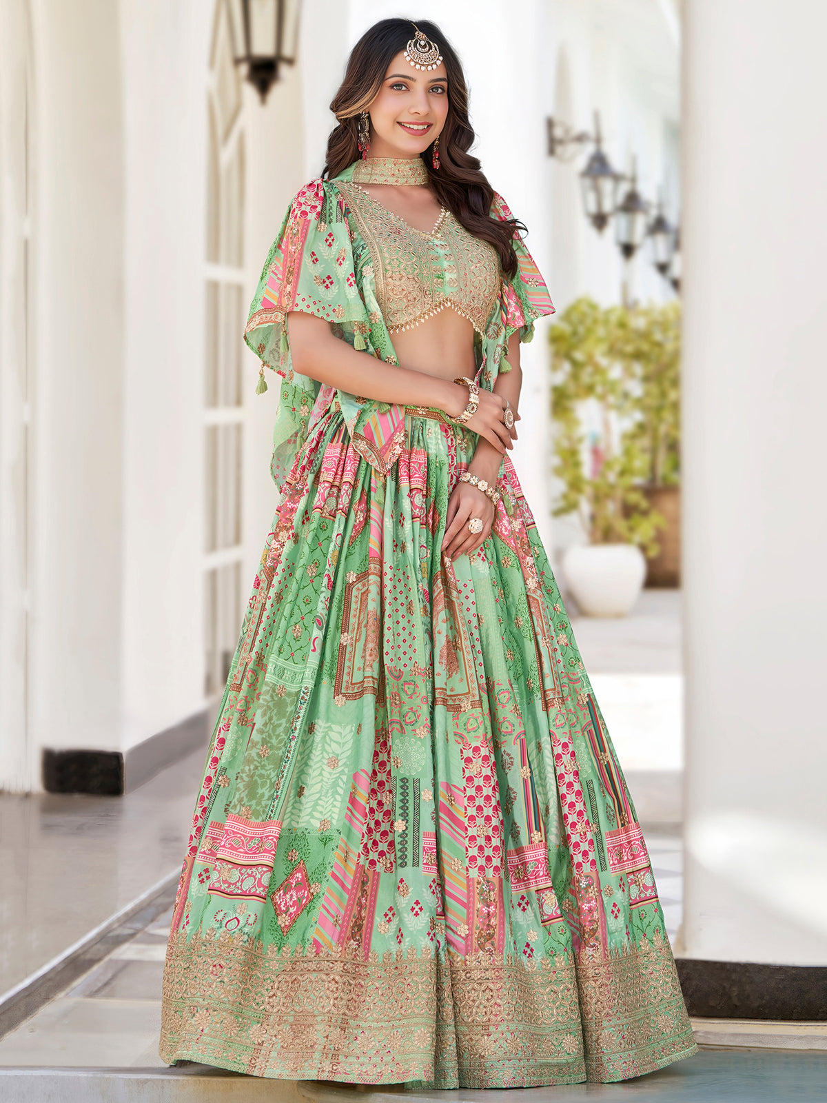 Green Multicolor Designer Printed Embroidered Lehenga Choli