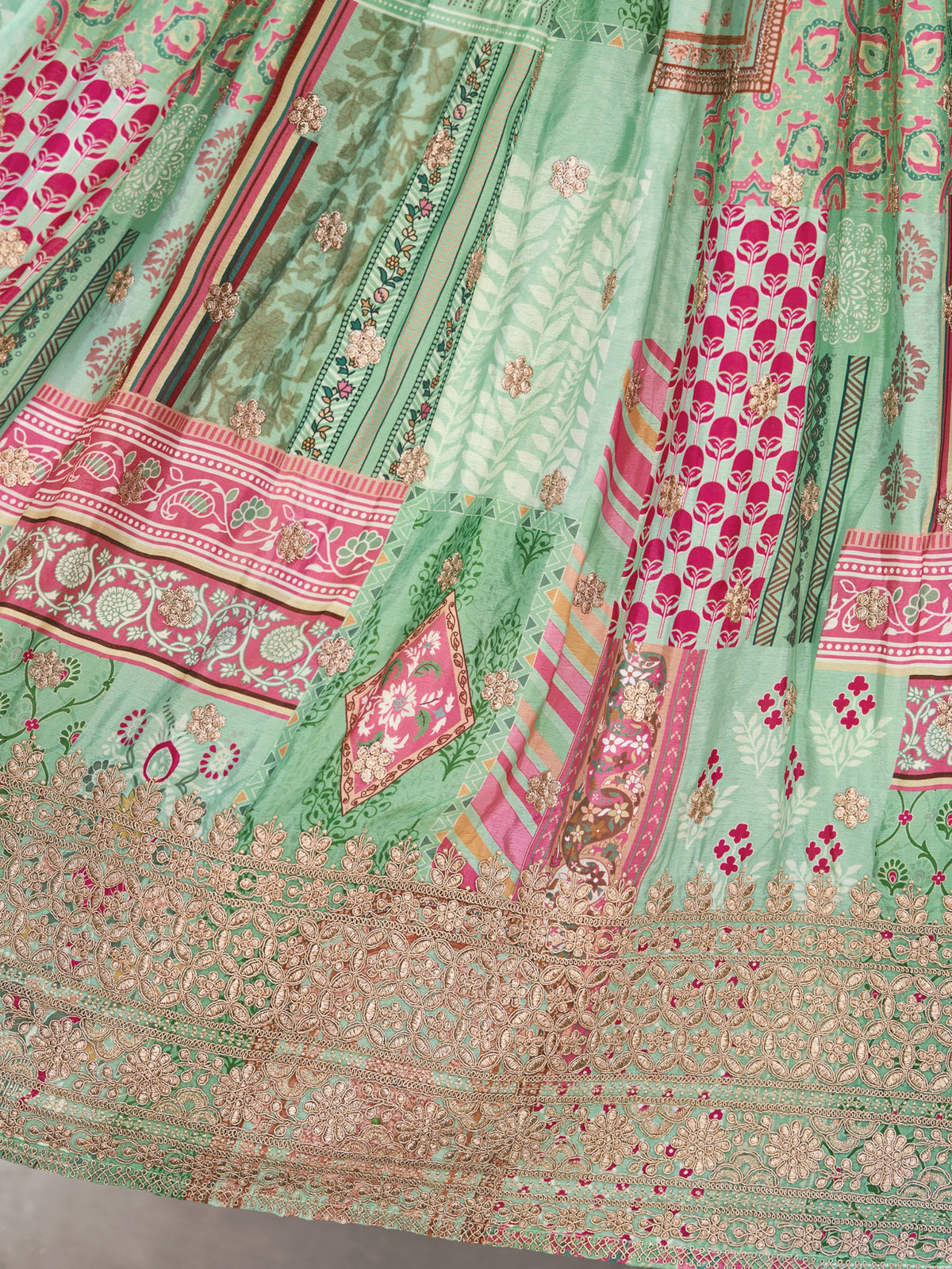 Green Multicolor Designer Printed Embroidered Lehenga Choli