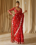 Red Color Designer Faux Georgette Party Wear Saree