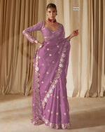 Purple Color Designer Faux Georgette Party Wear Saree