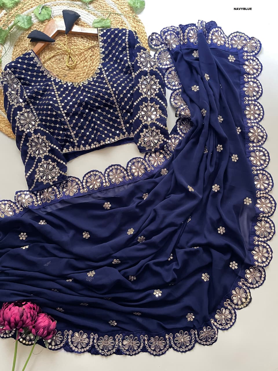 Blue Color Color Designer Faux Georgette Party Wear Saree