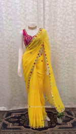 yellow color designer embroidery Georgette Saree