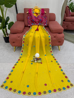 yellow color designer embroidery Georgette Saree