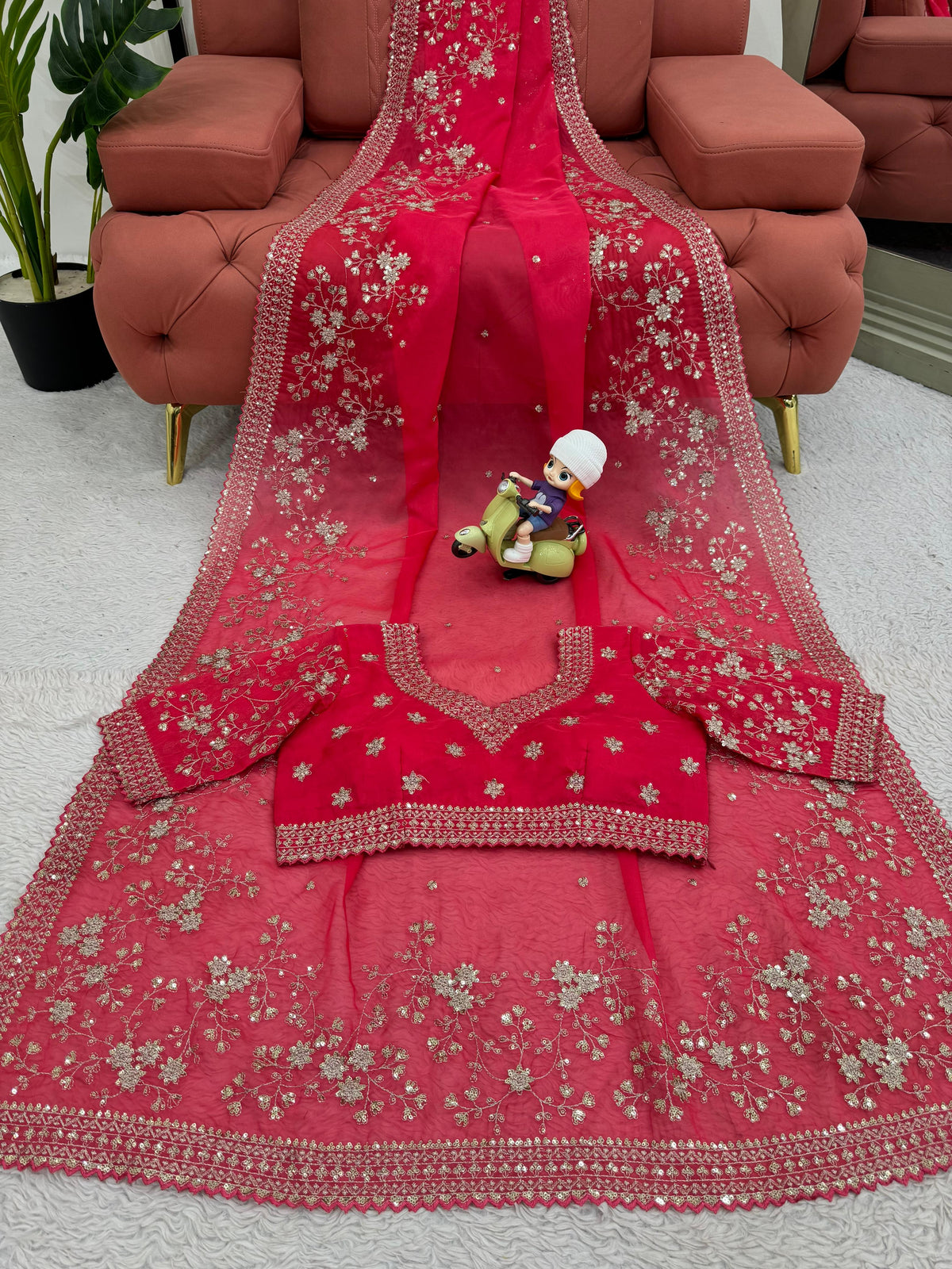 Red Color Designer Party Wear Silk Saree