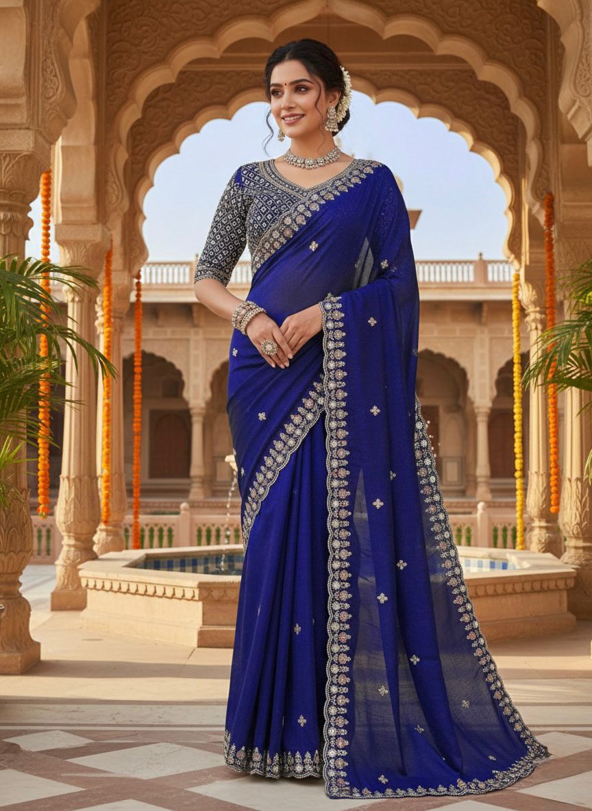 Blue Color Trending Designer Party Wear Saree