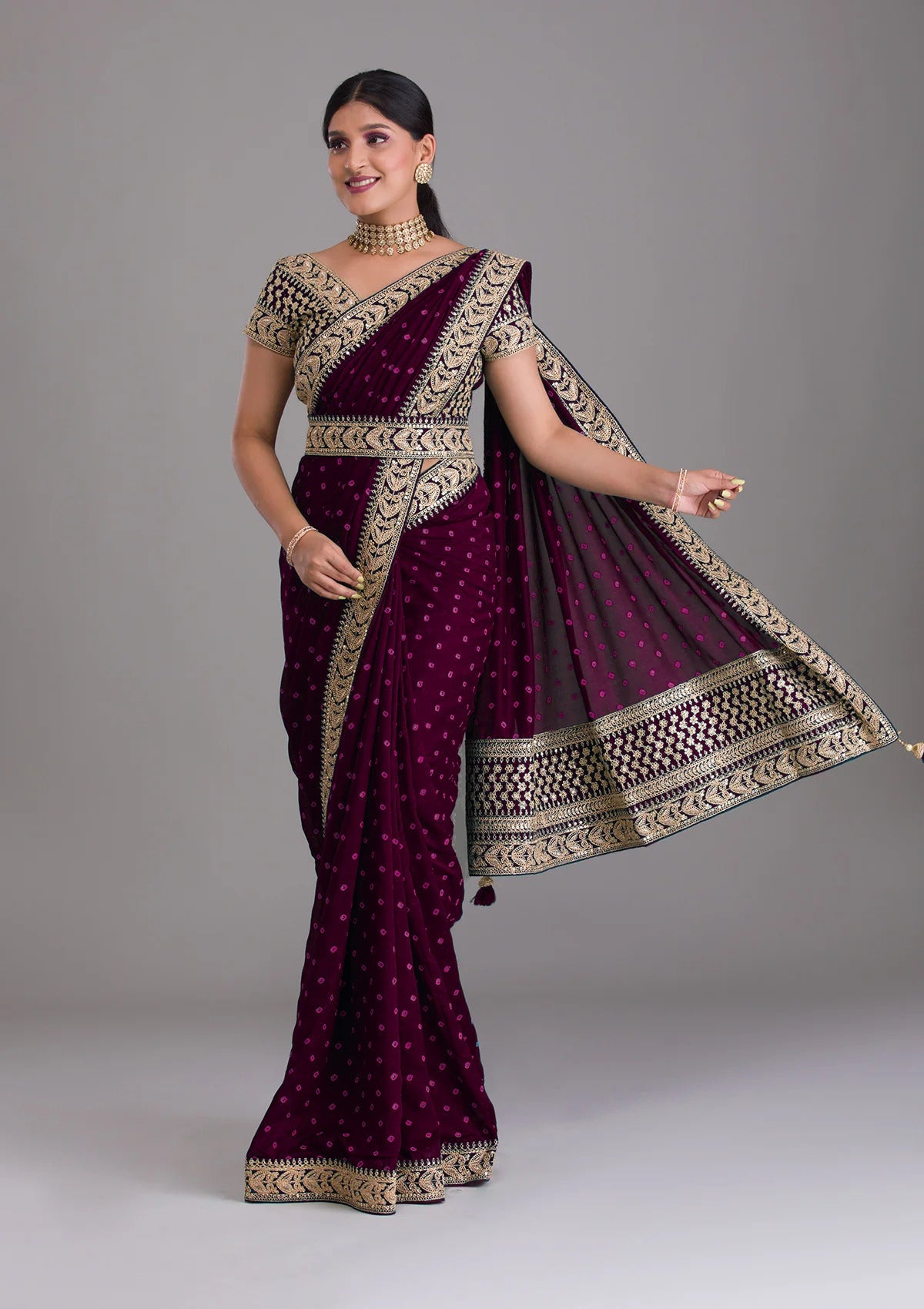 Buy Wine Colour Saree Online At Best Prices - JOSHINDIA - Joshindia