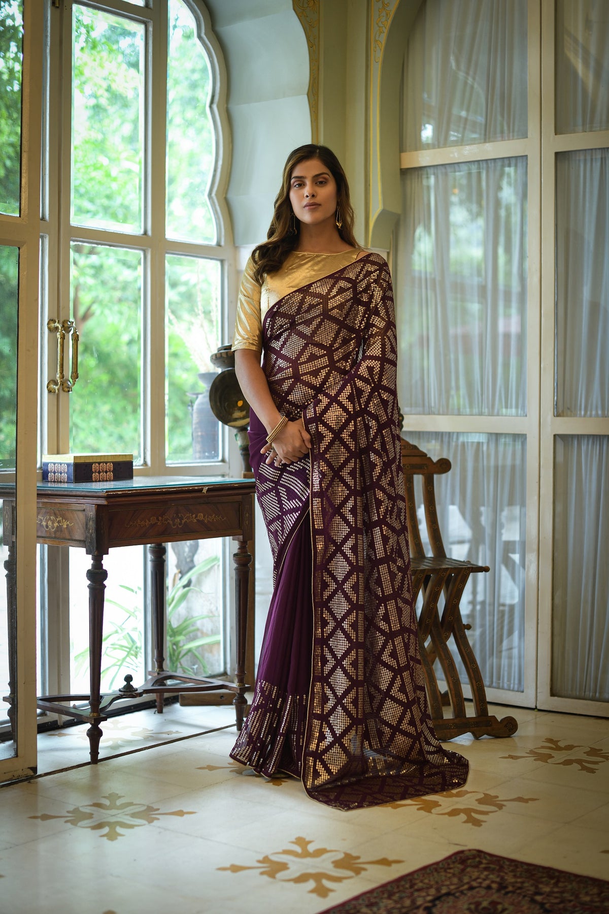 Buy Wine Colour Saree Online At Best Prices - JOSHINDIA - Joshindia