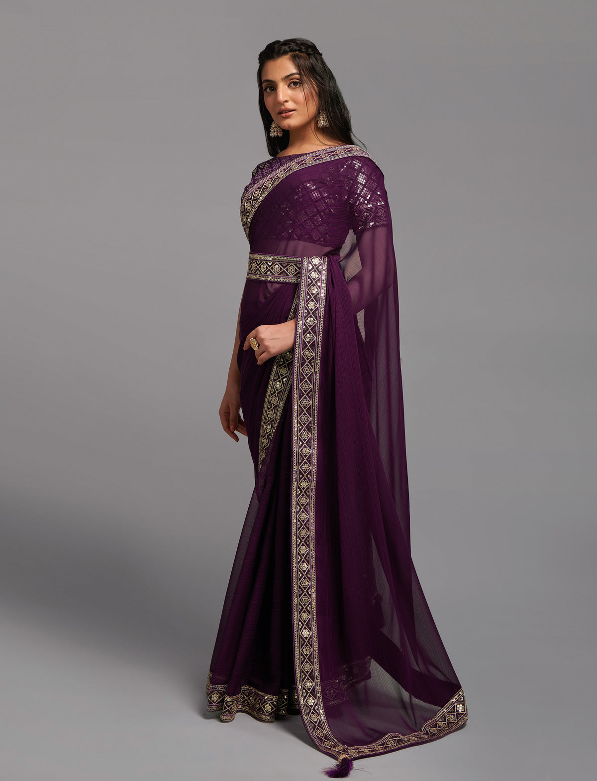 Wine Saree - Buy Wine Color Designer Indian Saree Online - Joshindia
