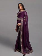 Wine Saree - Buy Wine Color Designer Indian Saree Online - Joshindia