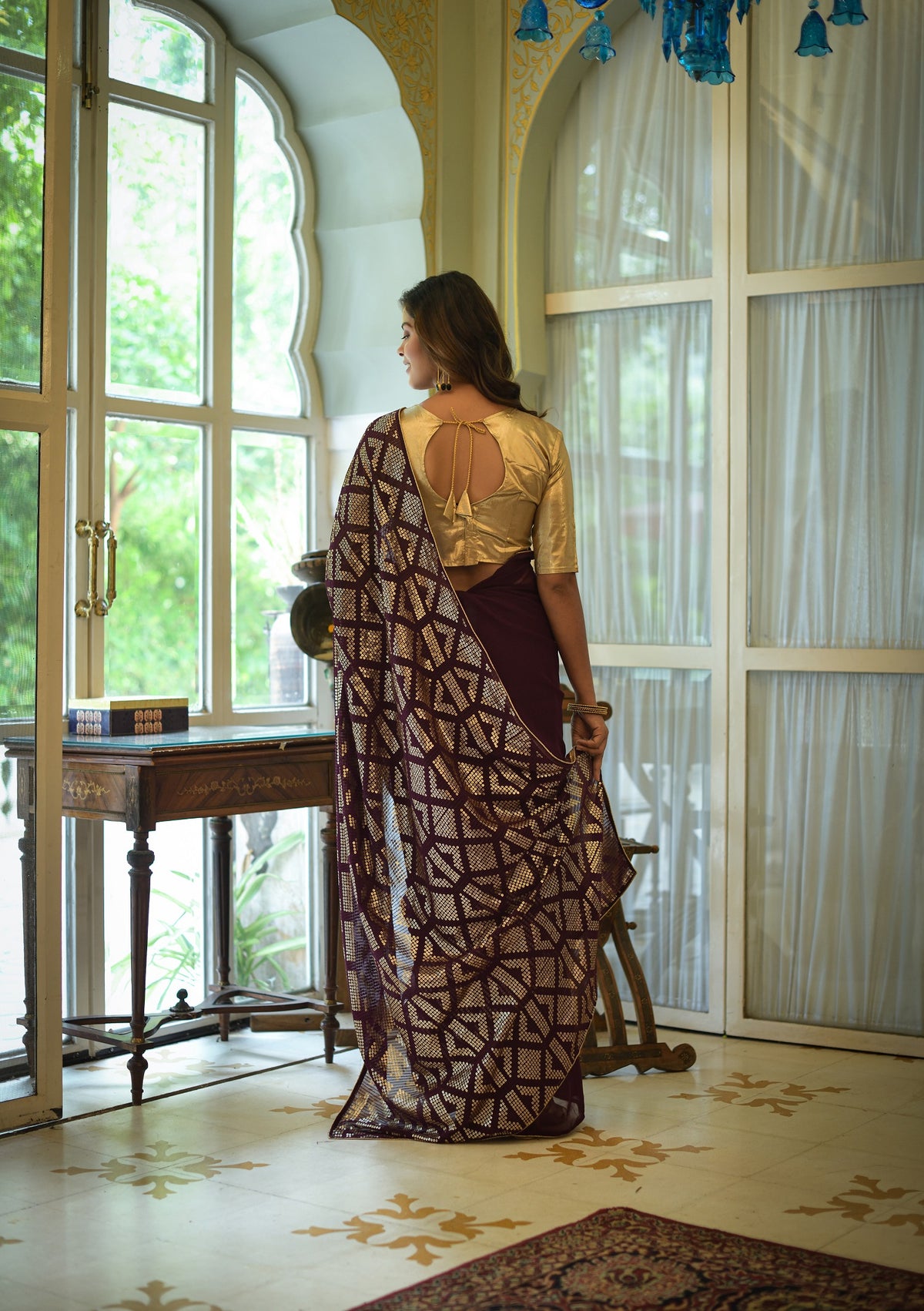 Buy Wine Colour Saree Online At Best Prices - JOSHINDIA - Joshindia