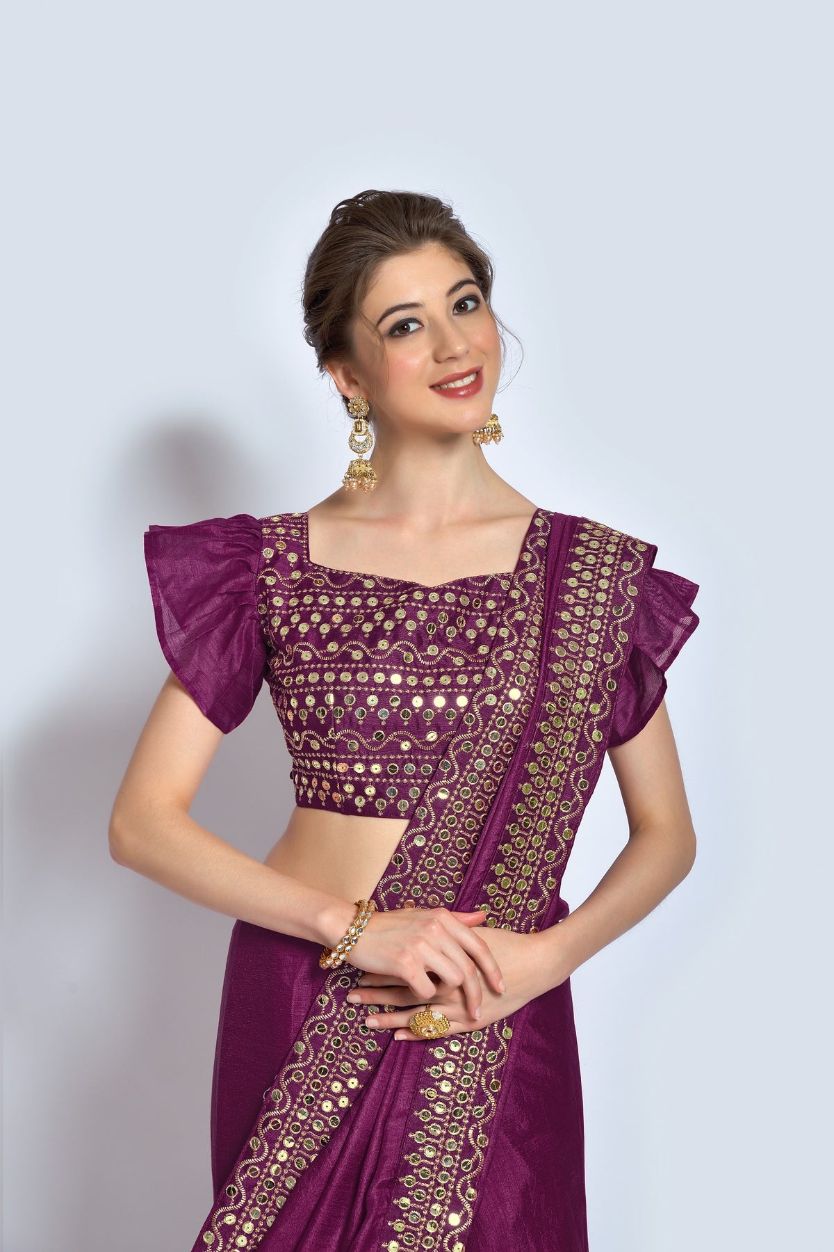 Buy Glamorous Wine Sarees Vichitra silk Online - Joshindia