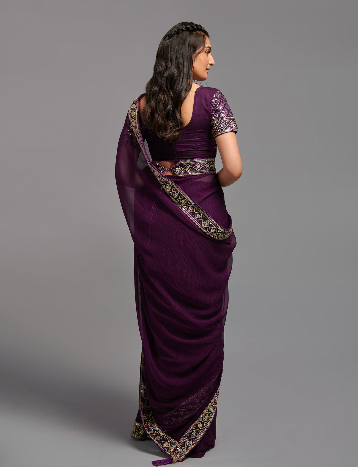 Wine Saree - Buy Wine Color Designer Indian Saree Online - Joshindia