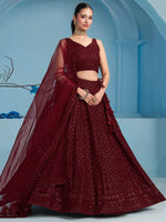 Maroon Sequins Reception Wear Lehenga Choli With Net Dupatta