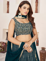 Teal Green Zari & Sequins Georgette Engagement Wear Lehenga Choli