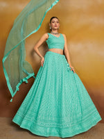 Sky Blue Sequins Georgette Engagement Wear Lehenga Choli