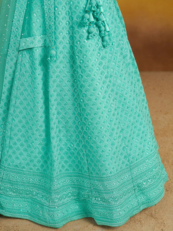 Sky Blue Sequins Georgette Engagement Wear Lehenga Choli