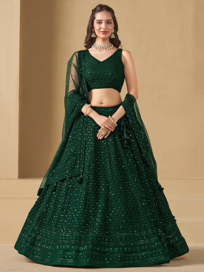 Green Sequins Georgette Festival Wear Lehenga Choli