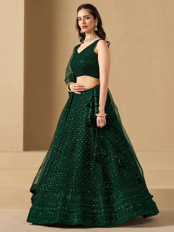 Green Sequins Georgette Festival Wear Lehenga Choli