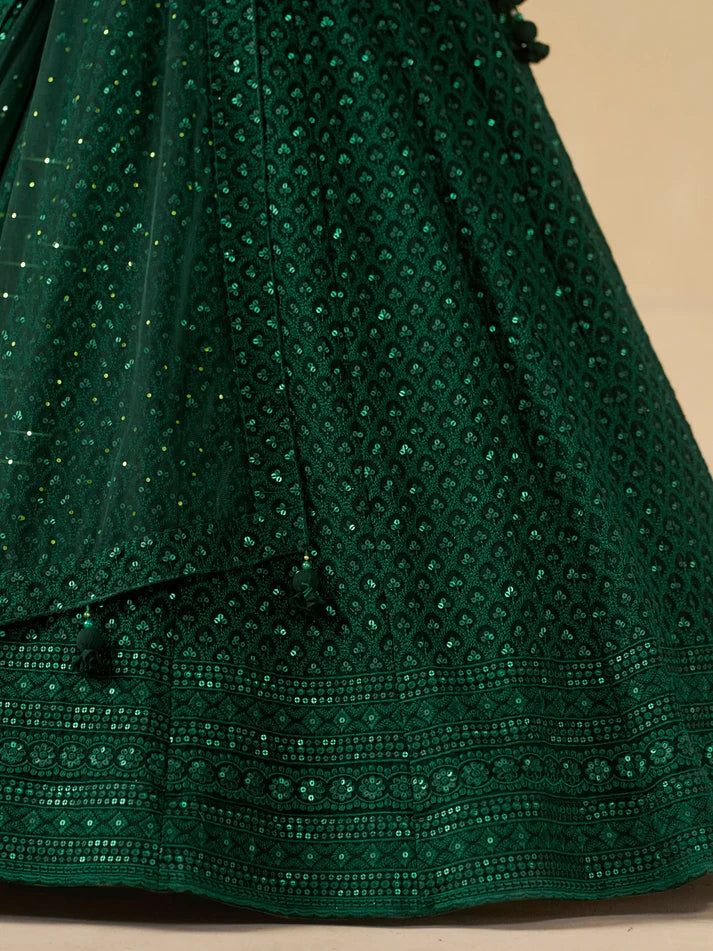 Green Sequins Georgette Festival Wear Lehenga Choli