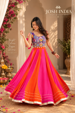 Navratri Pink Orange Chaniya Choli Gota Patti Kutchi Mirror Work Blouse Garba