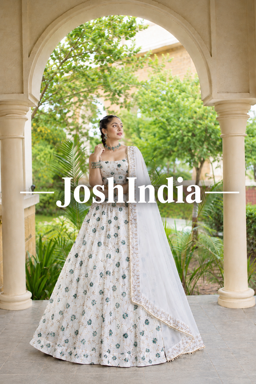 White Floral Embroidered Lehenga Choli with Dupatta for Women Wedding Wear