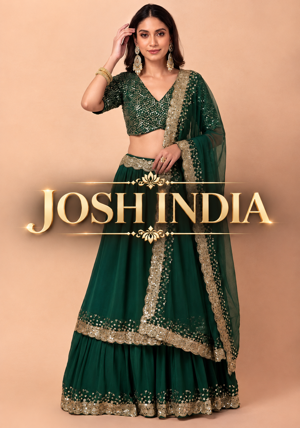 Green Georgette Lehenga Choli with Dupatta | Zari Sequins Embroidery Semi-Stitched Party Wear
