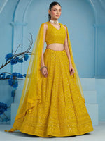 Yellow Thread Work Georgette Festival Wear Lehenga Choli