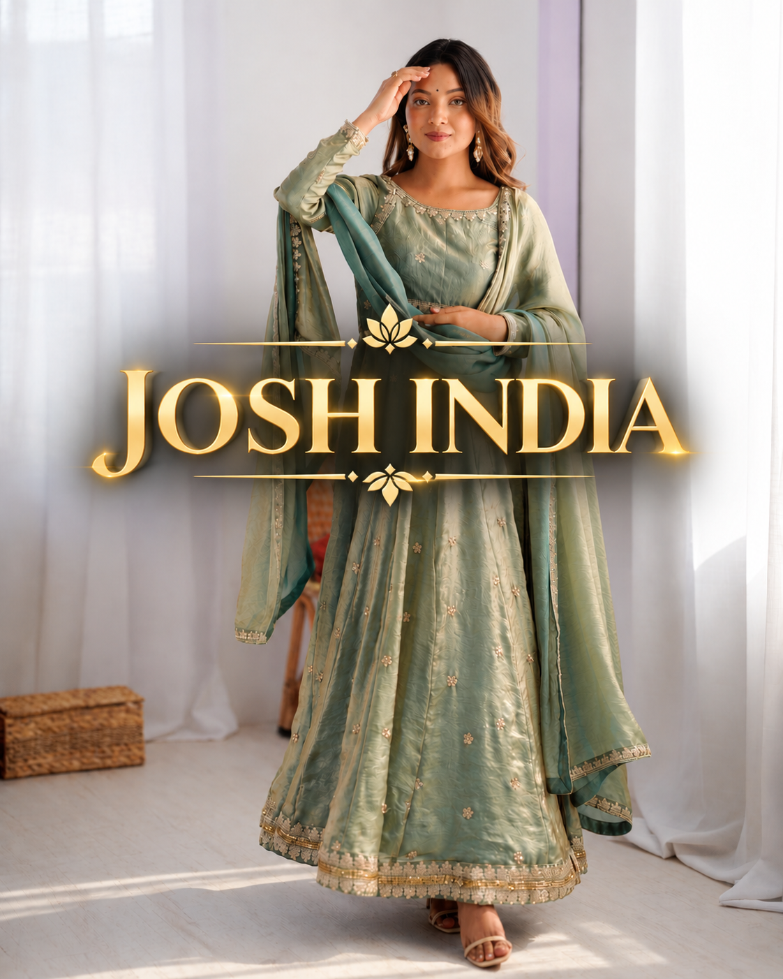 Sage Green Fancy Silk Anarkali Gown with Pant Dupatta Sequence Work Festive
