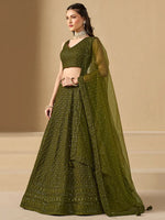 Olive Green Thread Work Georgette Wedding Lehenga Choli