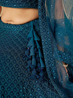 Teal Blue Thread Embroidered Georgette Lehenga Choli