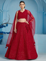 Red Sequins Georgette Wedding Lehenga Choli With Dupatta