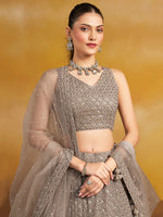 Grey Thread Embroidered Georgette Lehenga Choli