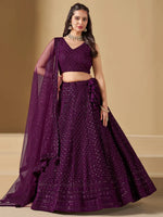 Wine Thread Work Georgette Reception Wear Lehenga Choli