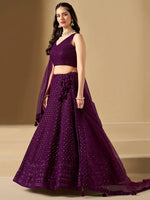 Wine Thread Work Georgette Reception Wear Lehenga Choli