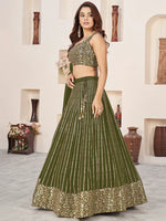 Green Sequins Georgette Mehendi Wear Lehenga Choli