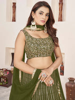 Green Sequins Georgette Mehendi Wear Lehenga Choli
