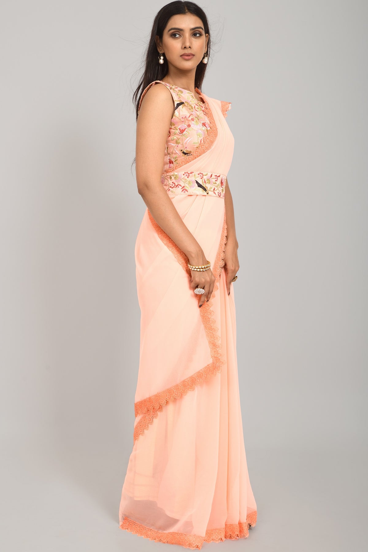 Peach Saree - Buy Peach Color Designer Saree Online - Joshindia