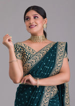 Petrol blue soft silk saree - JOSHINDIA - Joshindia