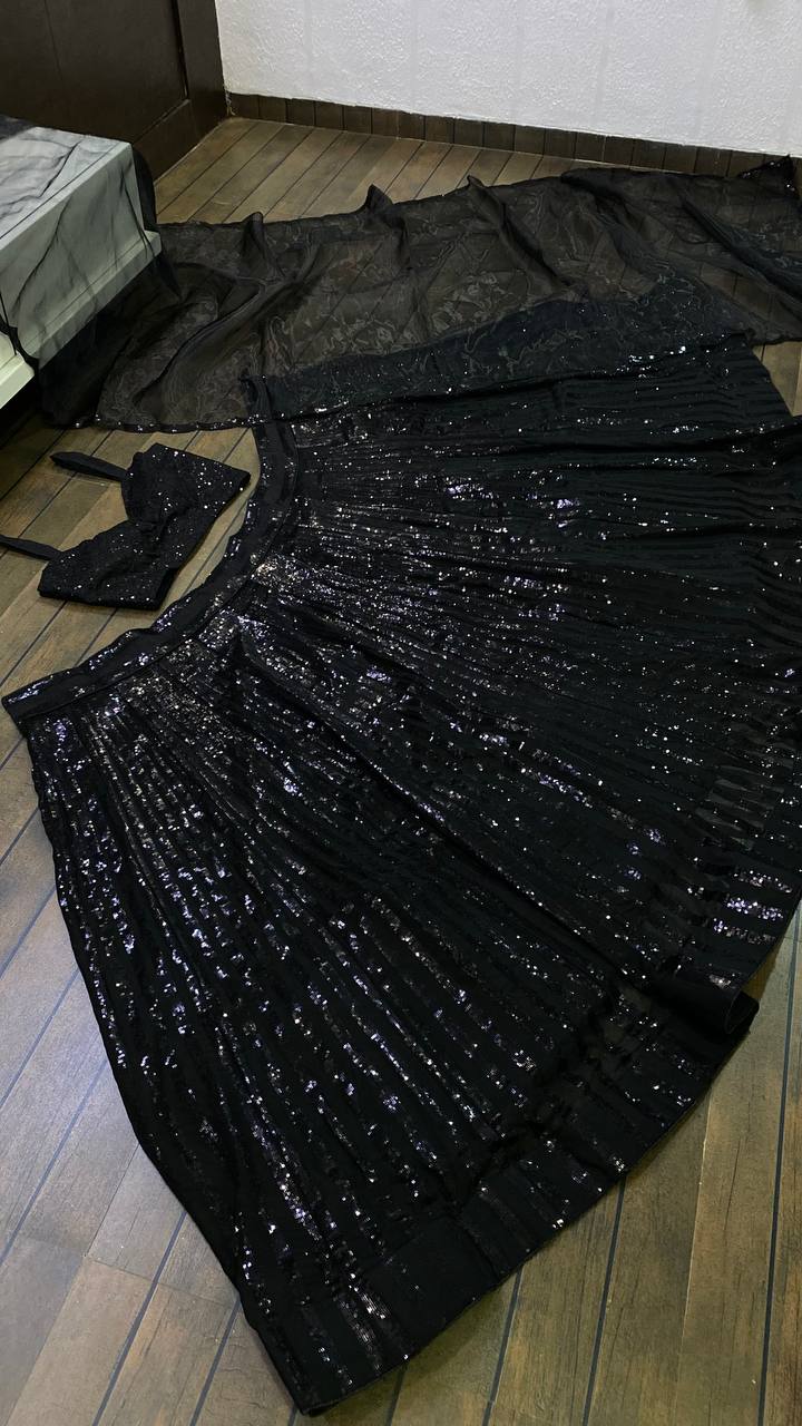 Buy Black Color Heavy Designer Sequence Work Lehenga Choli For Rich Look - Joshindia