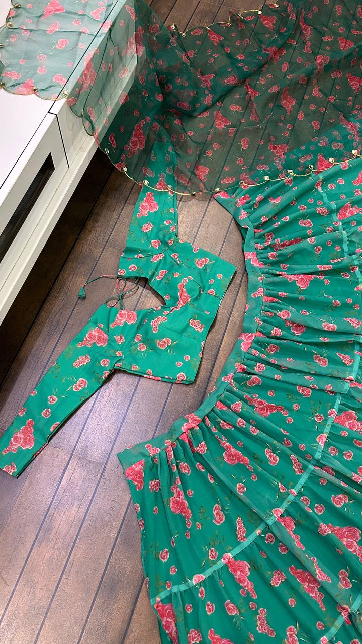 Buy Green Color Latest Designer Lehenga Choli With Heavy Flair - Joshindia