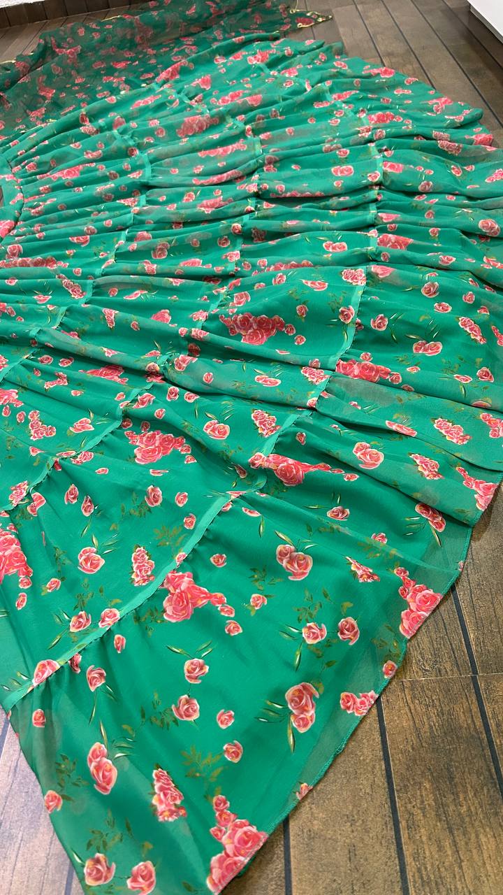 Buy Green Color Latest Designer Lehenga Choli With Heavy Flair - Joshindia