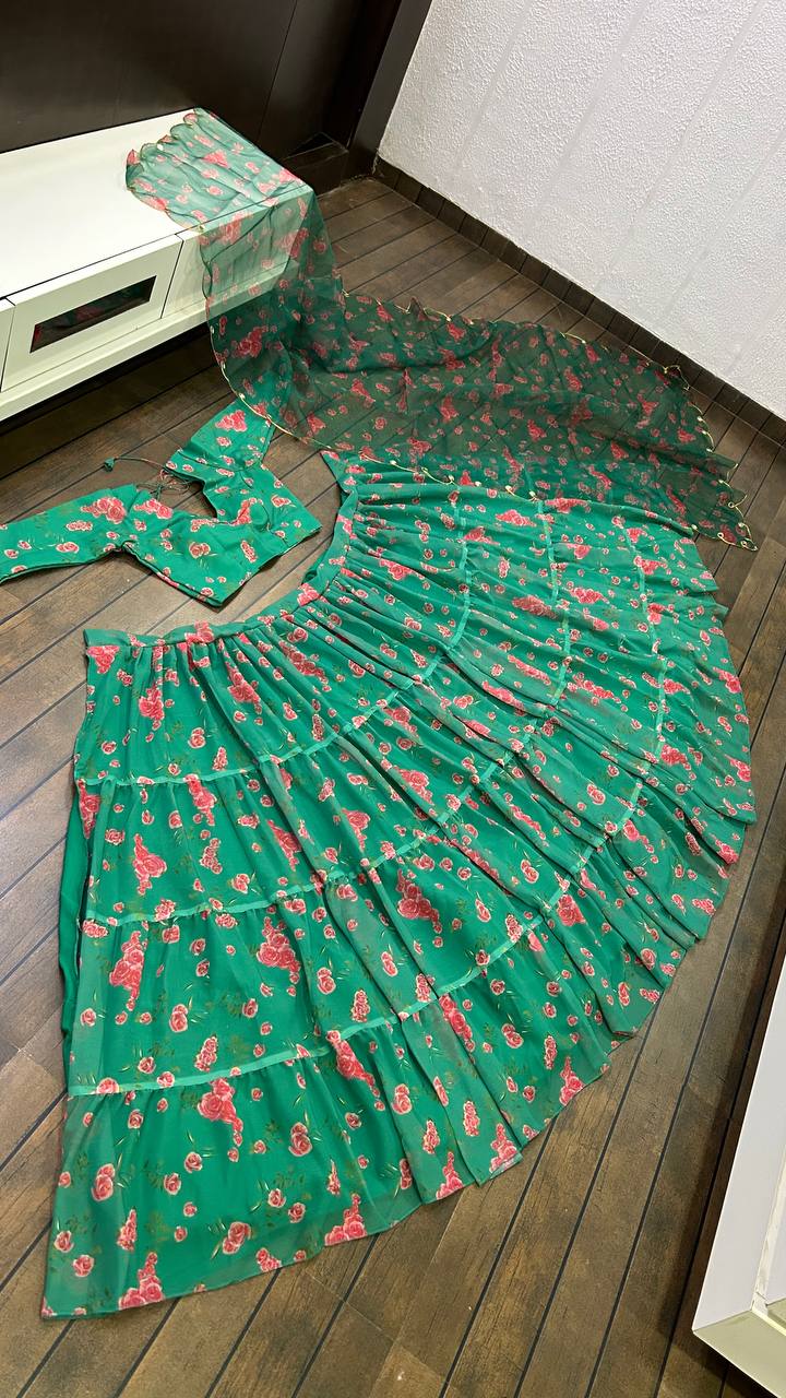 Buy Green Color Latest Designer Lehenga Choli With Heavy Flair - Joshindia