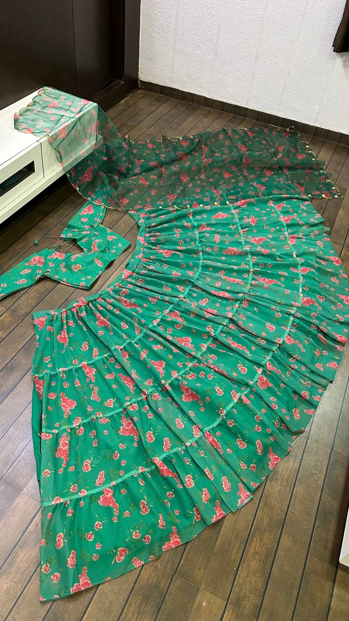 Buy Green Color Latest Designer Lehenga Choli With Heavy Flair - Joshindia