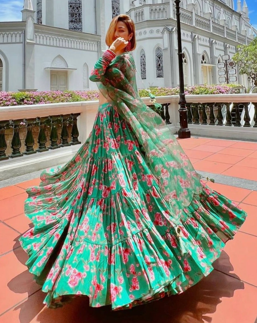 Buy Green Color Latest Designer Lehenga Choli With Heavy Flair - Joshindia