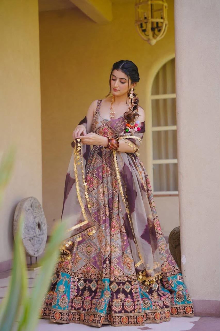 Digital Printed Jimmy Organza Silk Anarkali Gown for Women