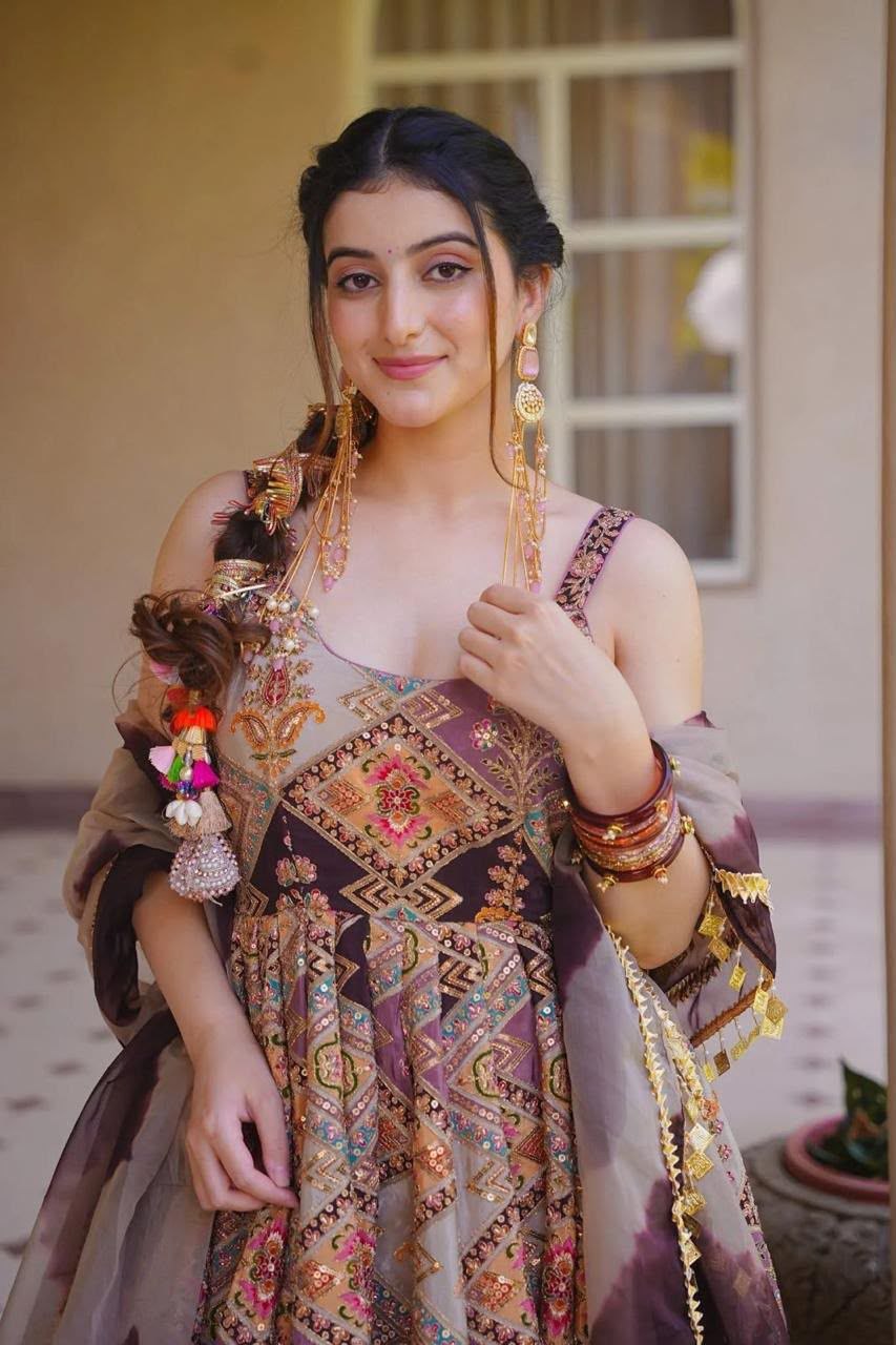 Digital Printed Jimmy Organza Silk Anarkali Gown for Women