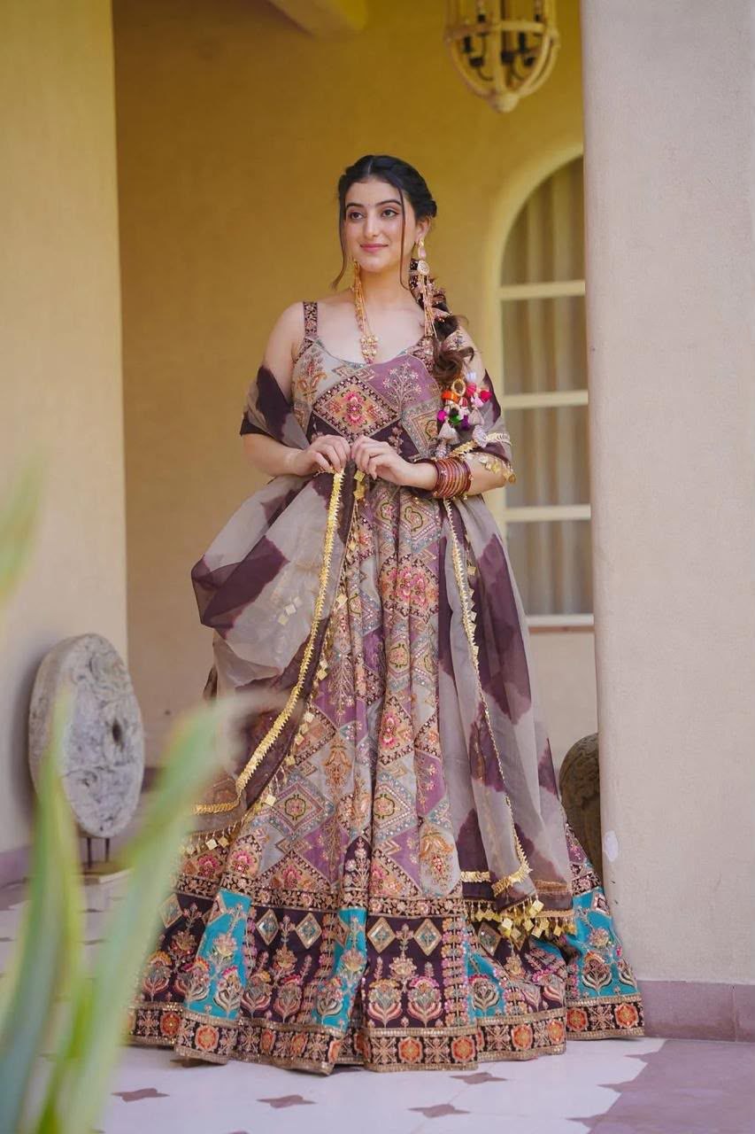 Digital Printed Jimmy Organza Silk Anarkali Gown for Women